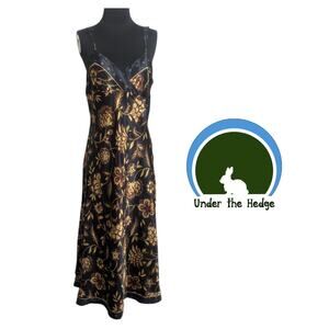 Y2K Jones New York Black Floral Satin Slip Dress Medium whimsigoth fairy glam